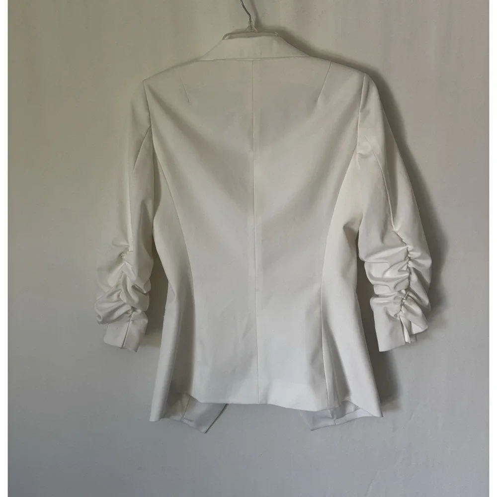 Elizabeth and James Blazer Jacket 6 White Fitted Womens 3/4 Ruched Sleeve Lined